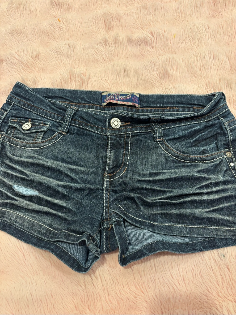 Wallflower Dark Blue Distressed Denim Jean Shorts